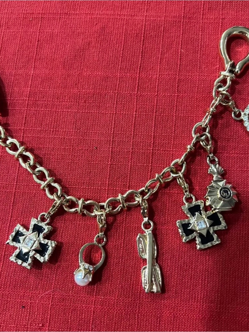 St. John Gold-Tone Charm Bracelet with Black Enamel Accents